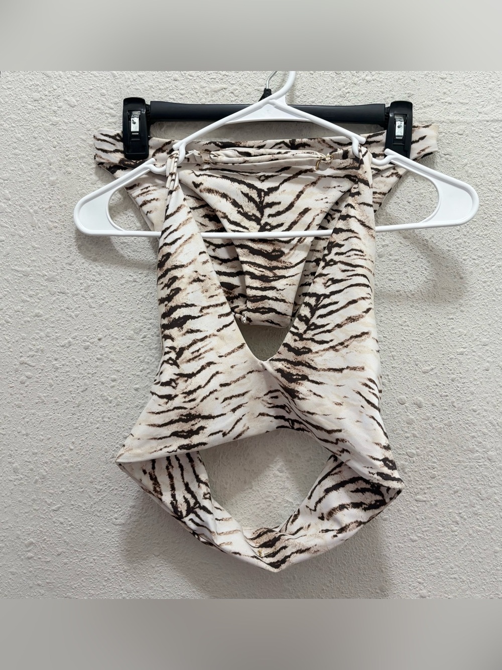 Skatie Lacey Bikini Top and Cheryl Bottoms in White Tiger Print (Large, Small)